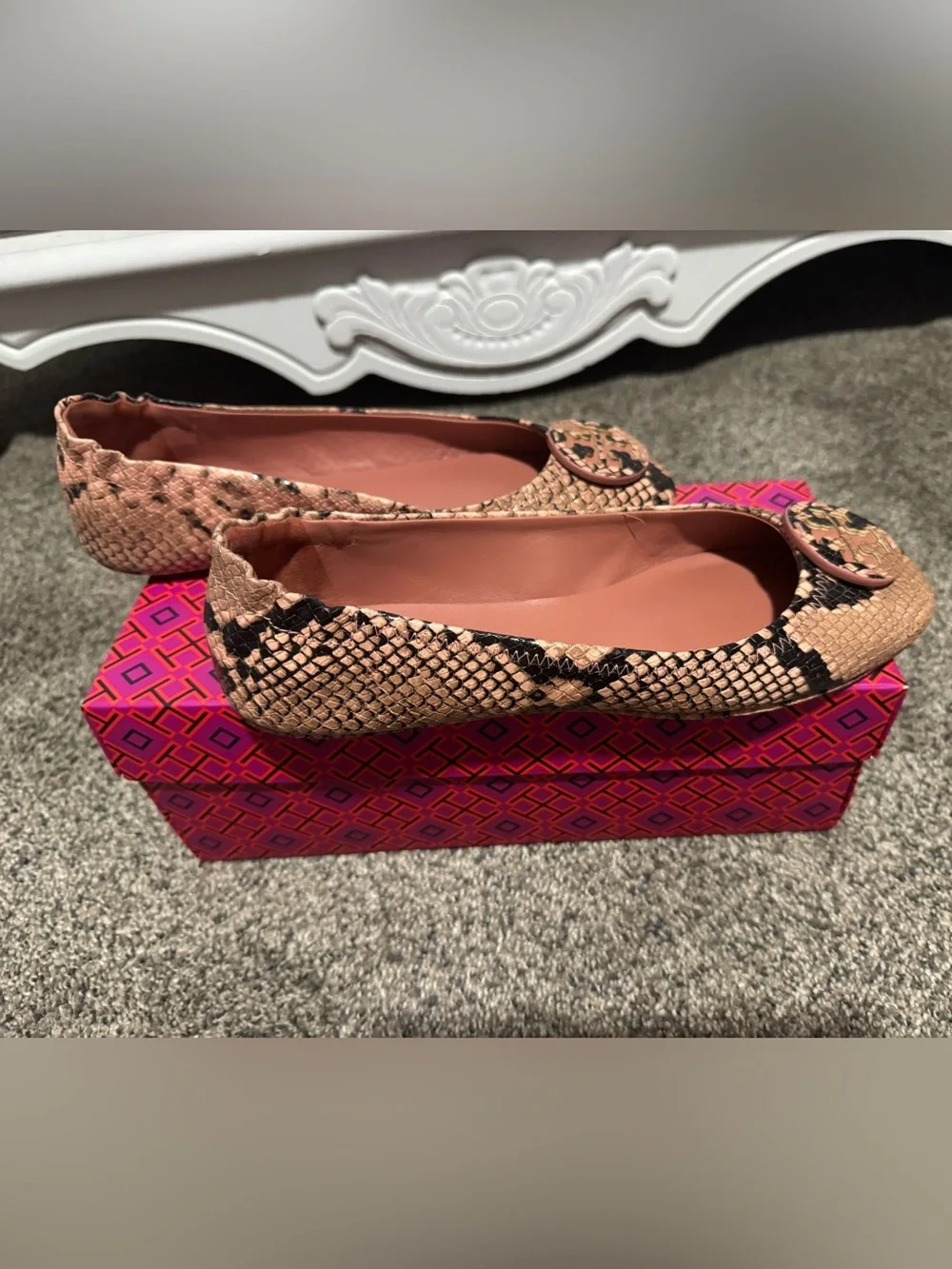 Tory Burch Pink Snake-Print Ballet Flats